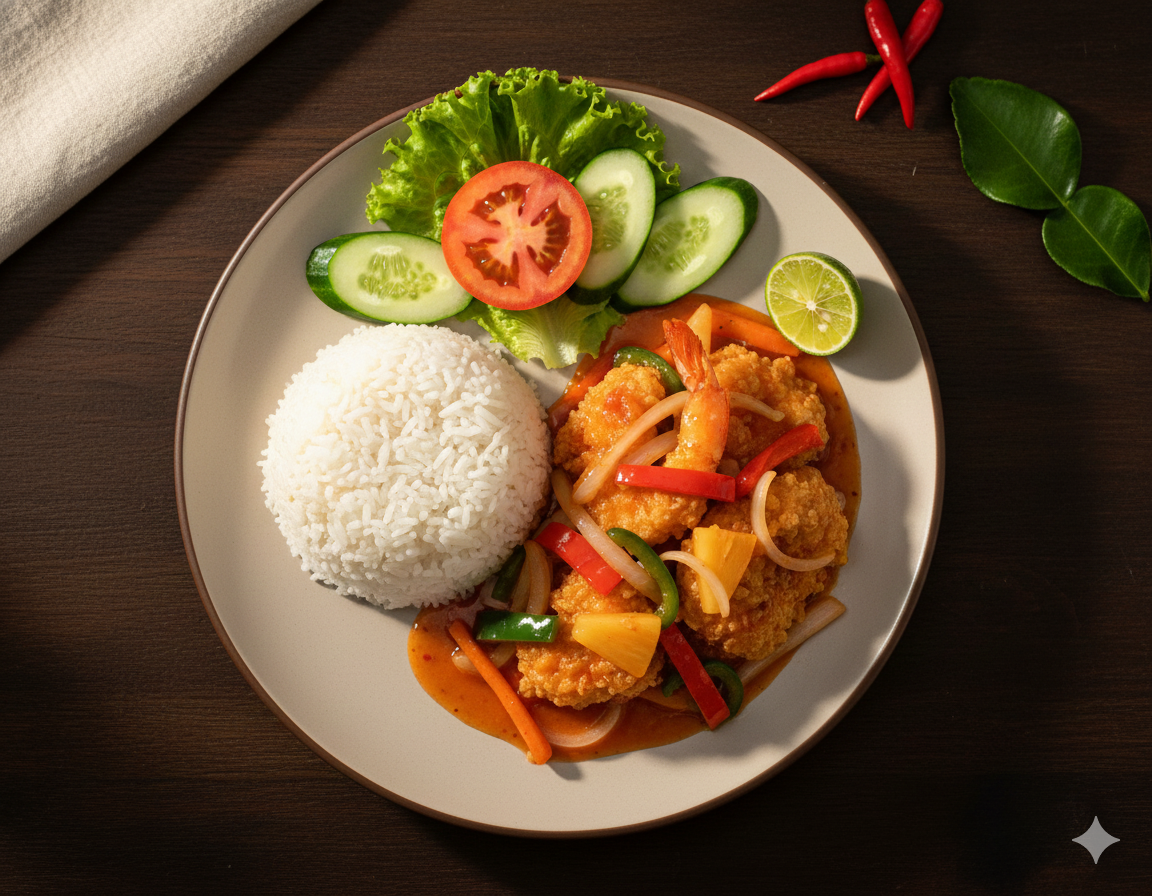 nasi udang asam manis